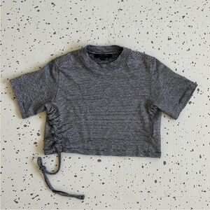 💘 ALL SAINTS - BLACK & WHITE BENNO LIN STRIPE CROPPED CINCH TEE SHIRT